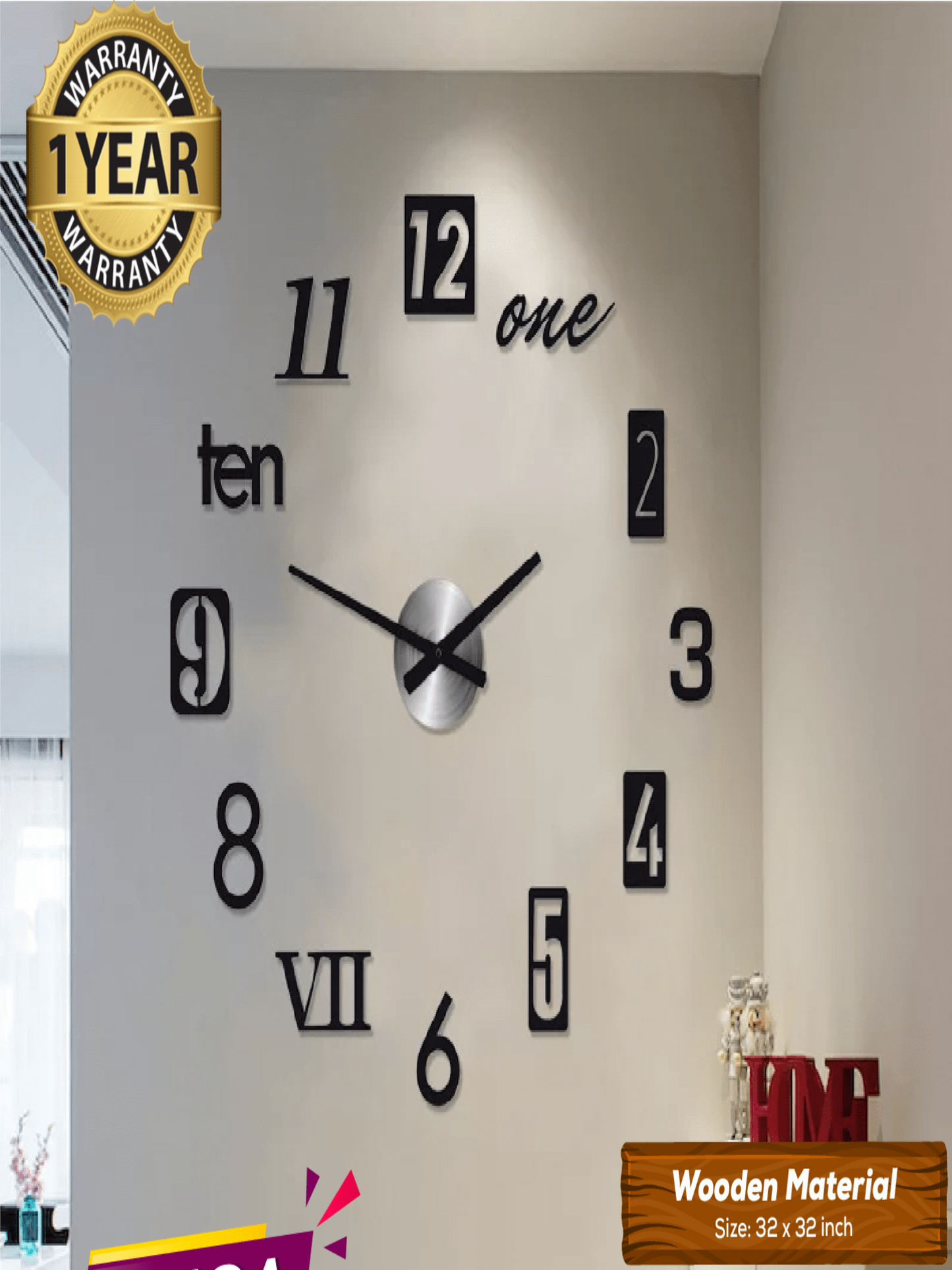 WOODEN DIY CLOCK WITH 12 INCHES NEEDLES - Image 1