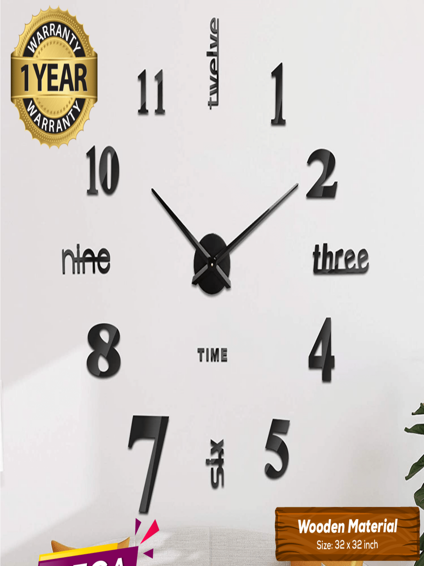 LARGE SIZE WOODEN DIY CLOCK WITH 12 INCHES NEEDLES - Image 1