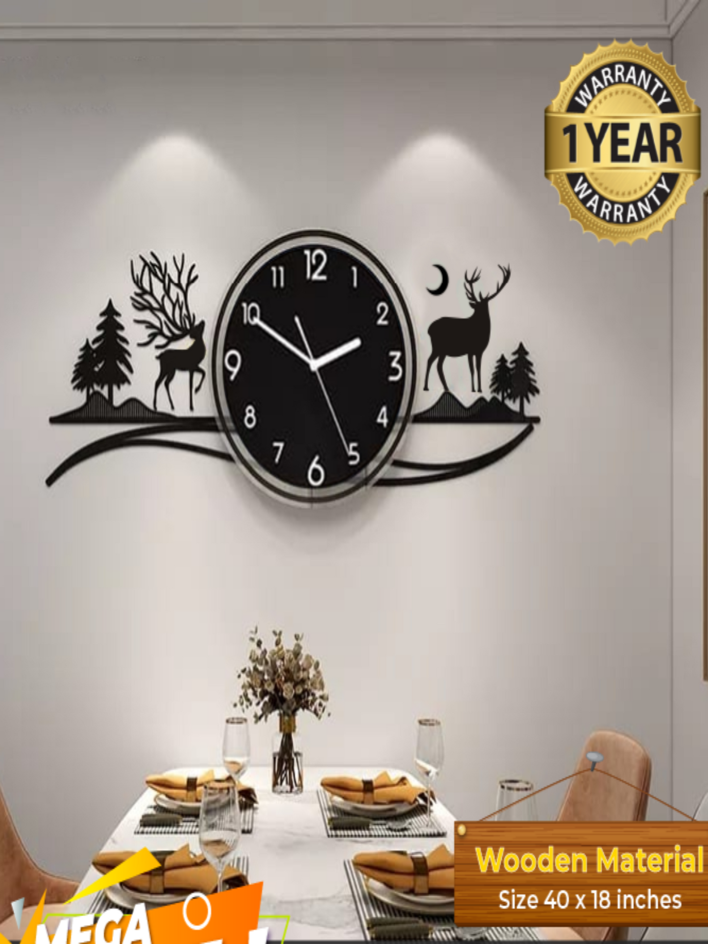 Deers in Forest and Mountain scenic Clock - Image 1