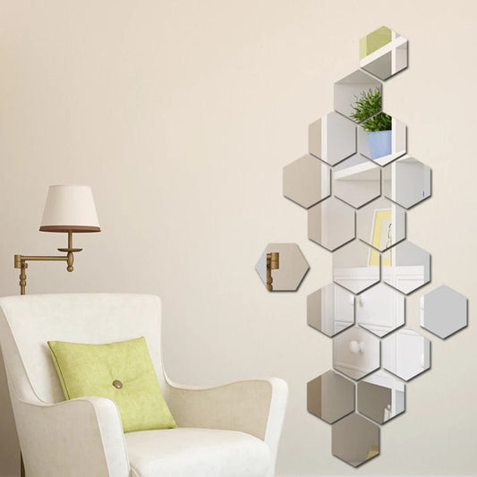 Hexagon acrylic mirror wall decor, modern geometric design, set of six, second product image.
