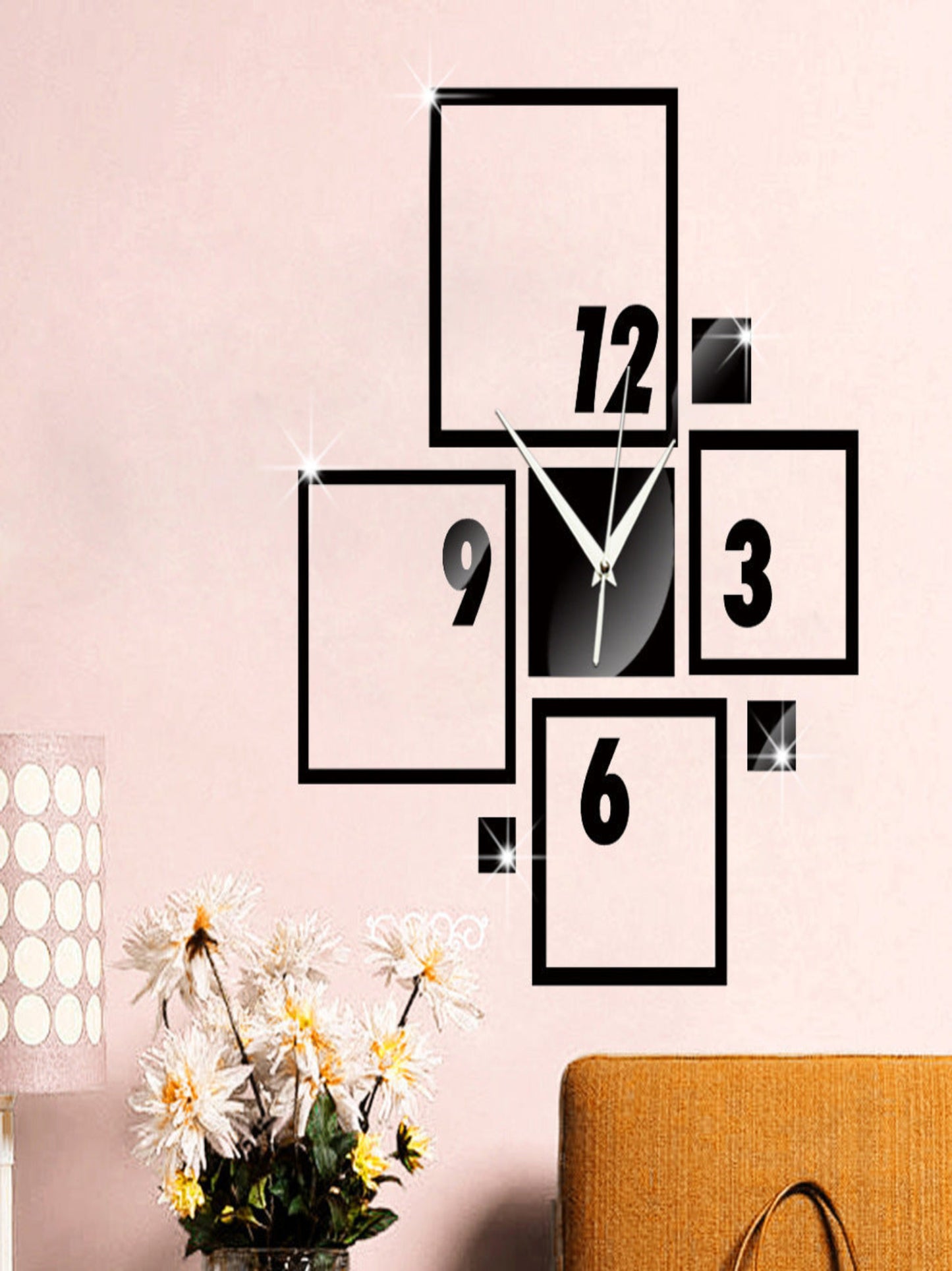 Modern acrylic wall clock decor with sleek design.