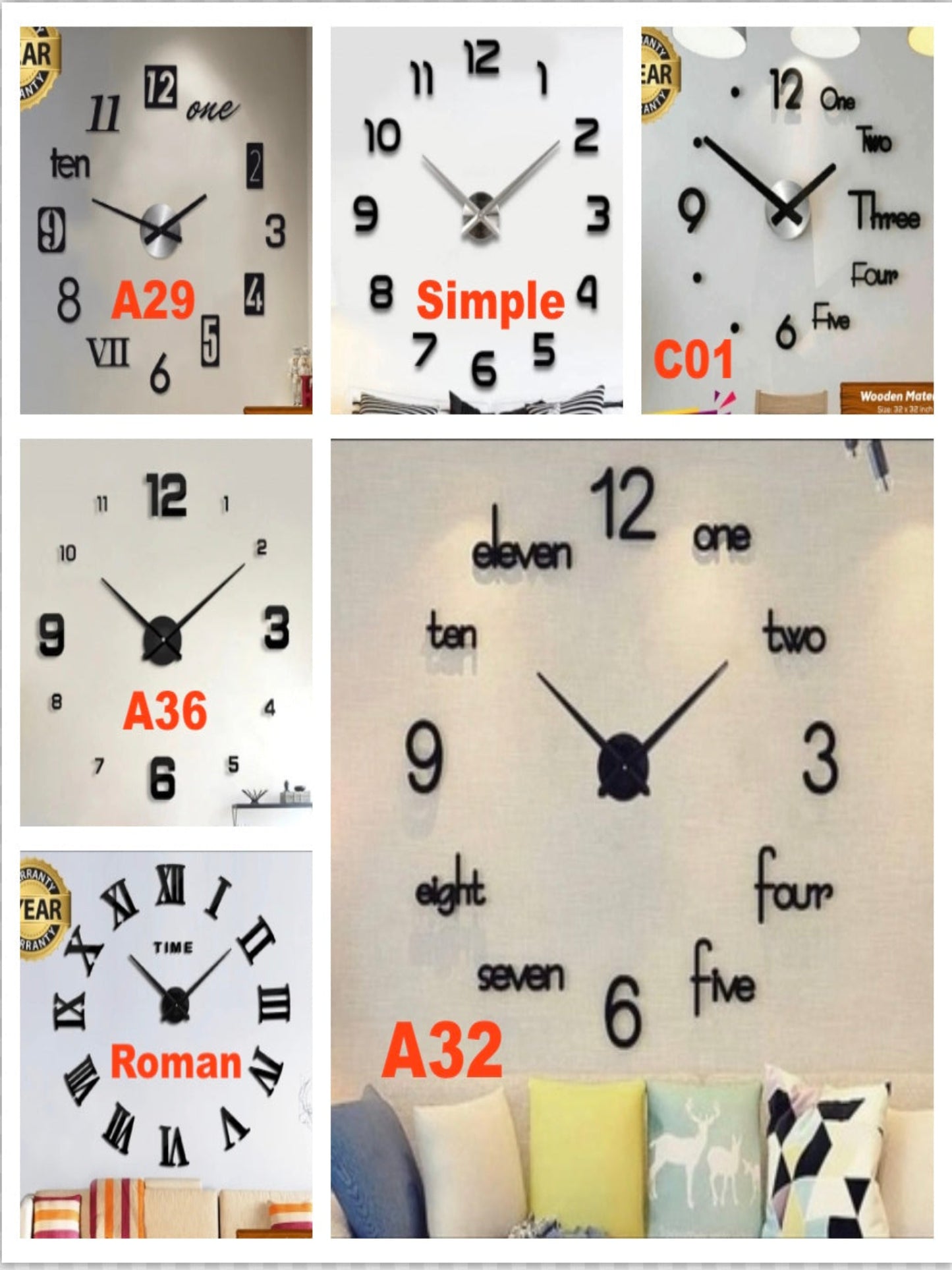 Winter Sale Buy 1 Get 1 Free Large 12 Inches needles Clock (Self Adhesive) - Image 1