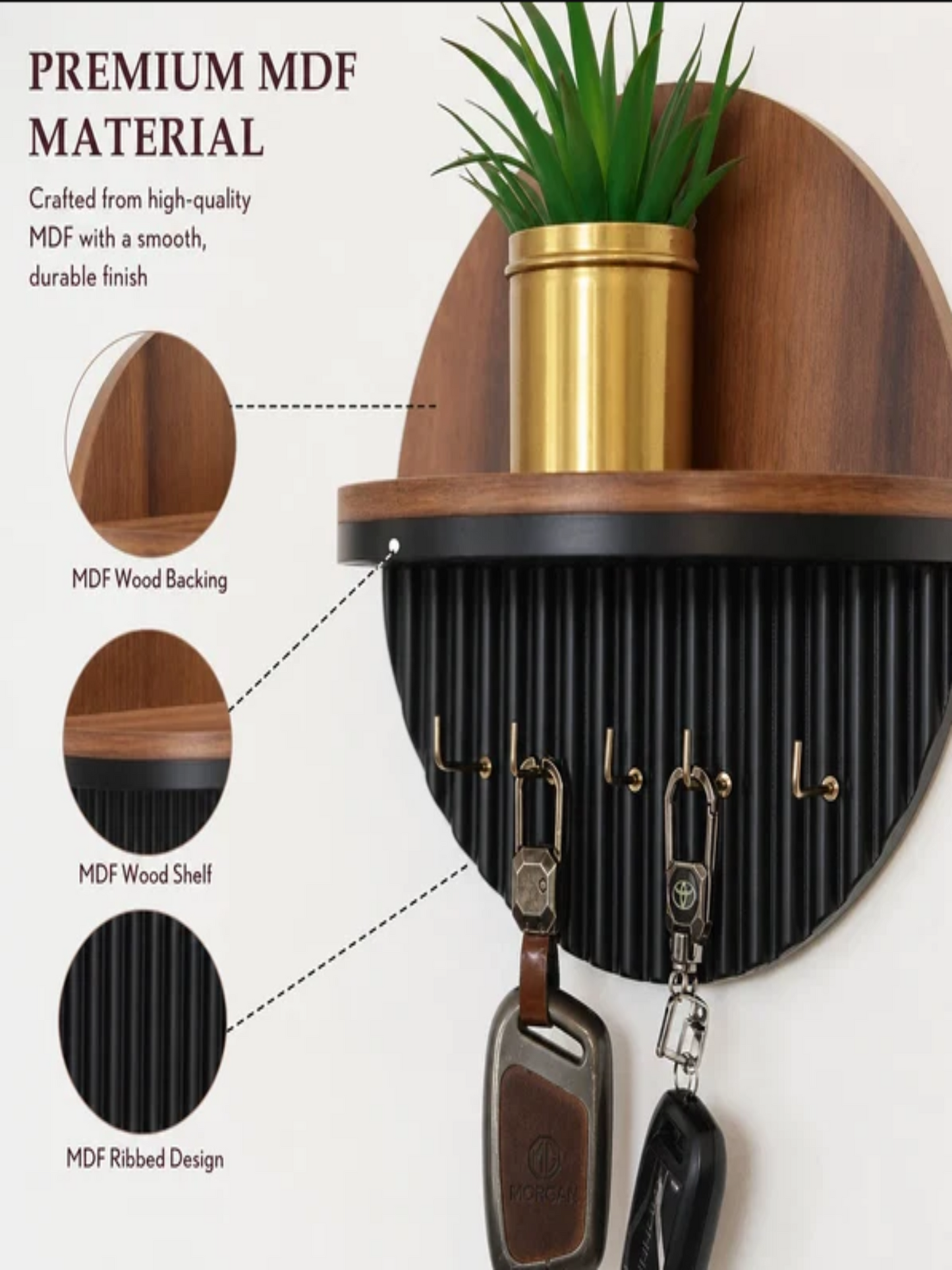 Modern Round Wooden Key Holder with Shelf