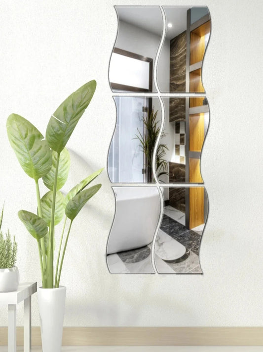 Large zigzag acrylic mirror wall decor, set of 6. Modern decorative mirrors, position 1.