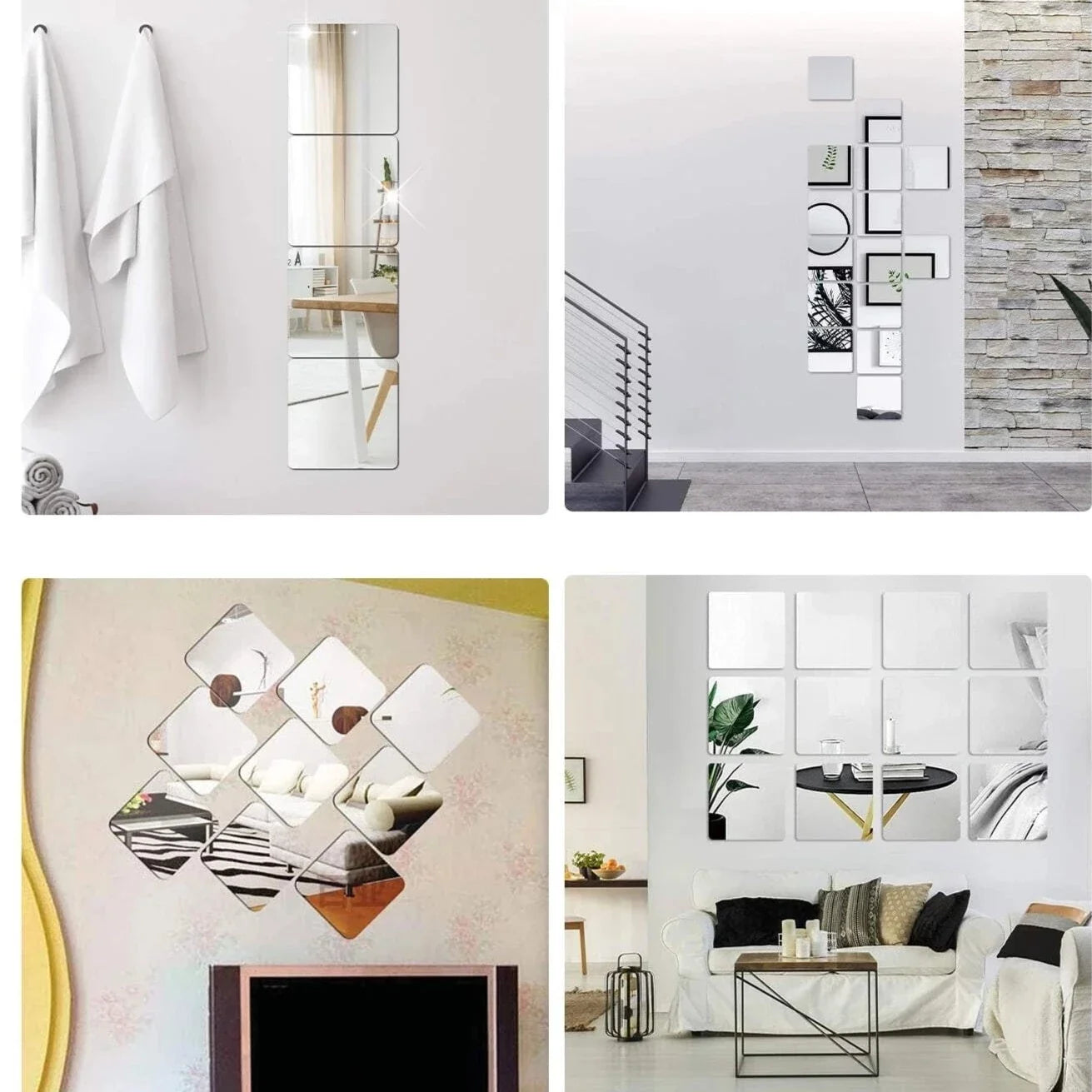 3D acrylic mirror wall stickers, geometric pattern, reflecting light, modern home decor.