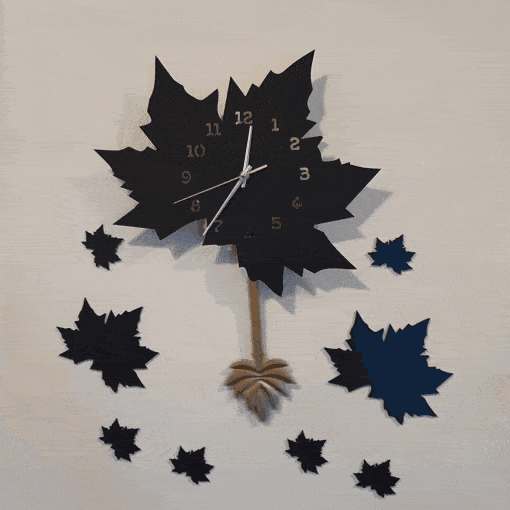Black Maple Leaf Wall Clock with Pendulum - Image 2