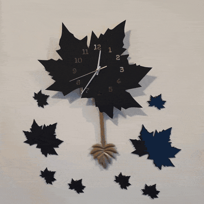 Black Maple Leaf Wall Clock with Pendulum - Image 2