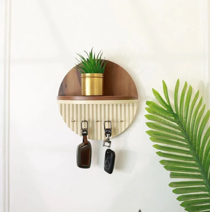 Modern Round Wooden Key Holder with Shelf