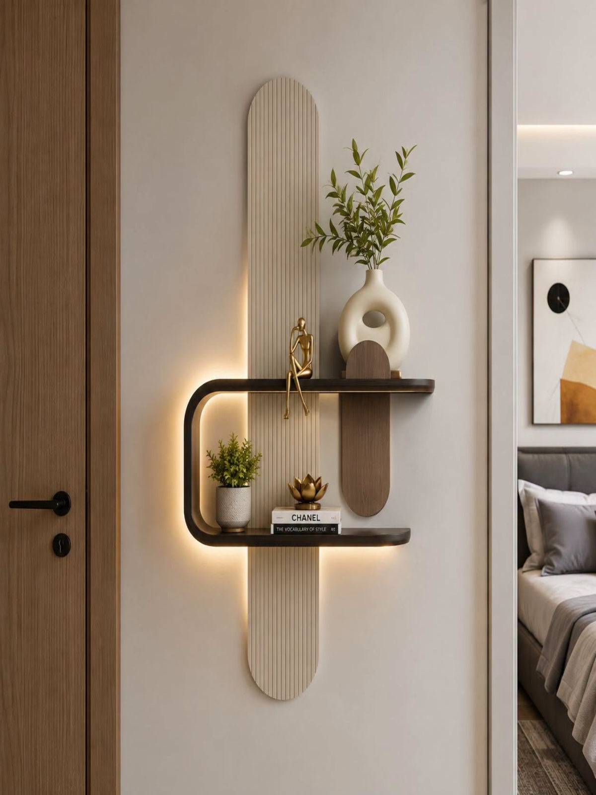 Modern Wall Shelf for a Stylish Bedroom Entrance