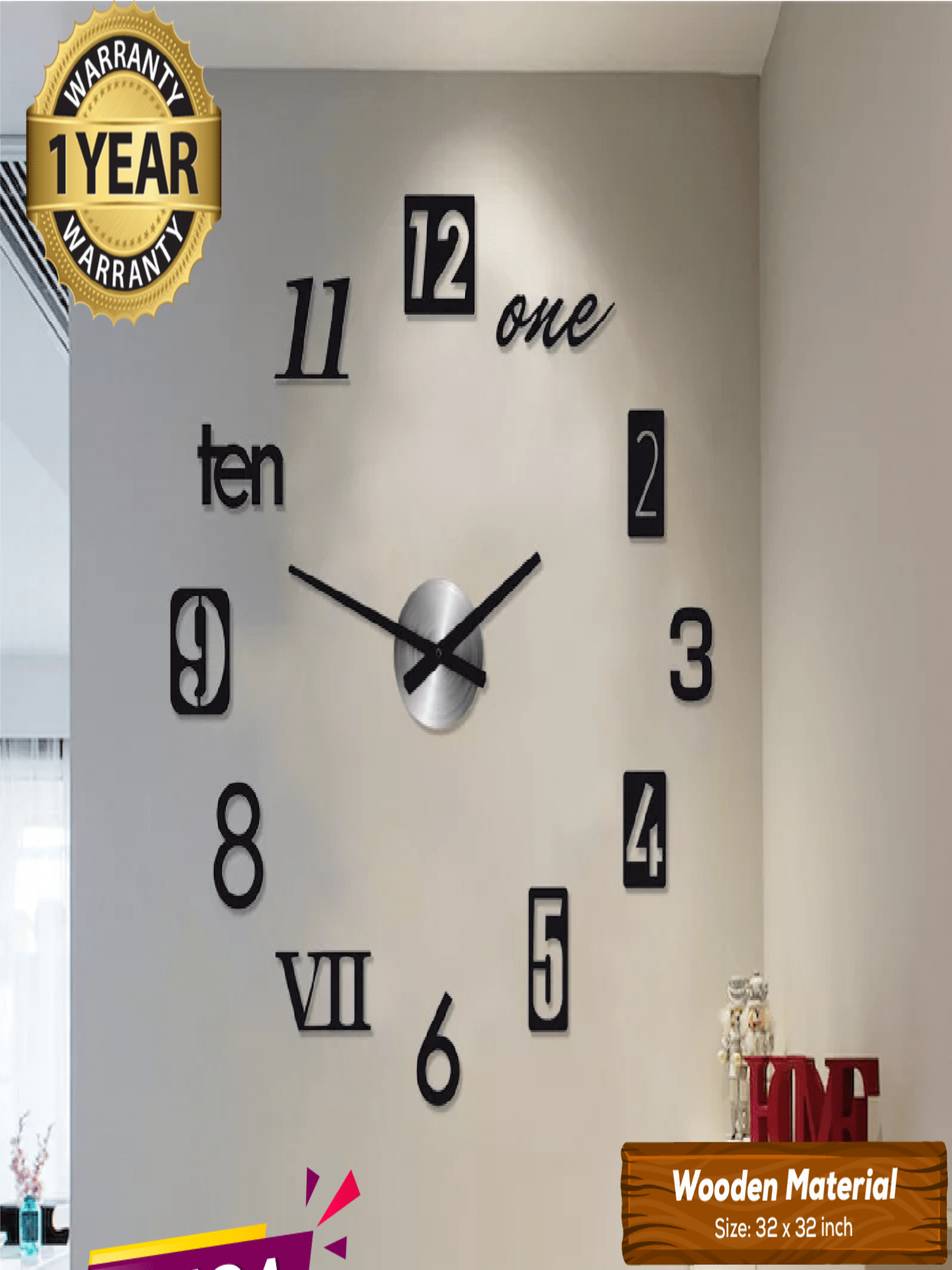 WOODEN DIY CLOCK WITH 12 INCHES NEEDLES - Image 1