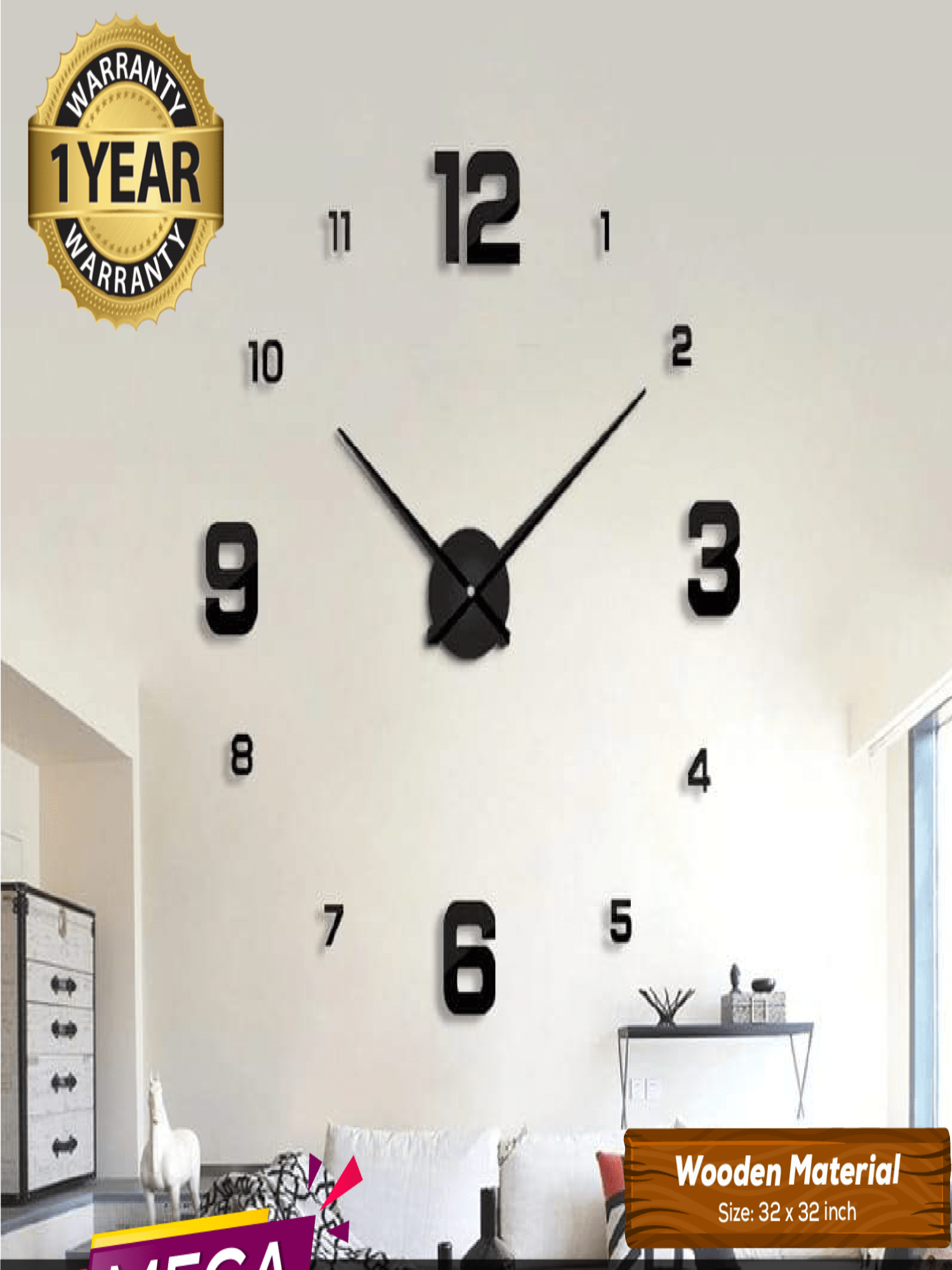 LARGE SIZE WOODEN DIY CLOCK WITH 12 INCHES NEEDLES - Image 1