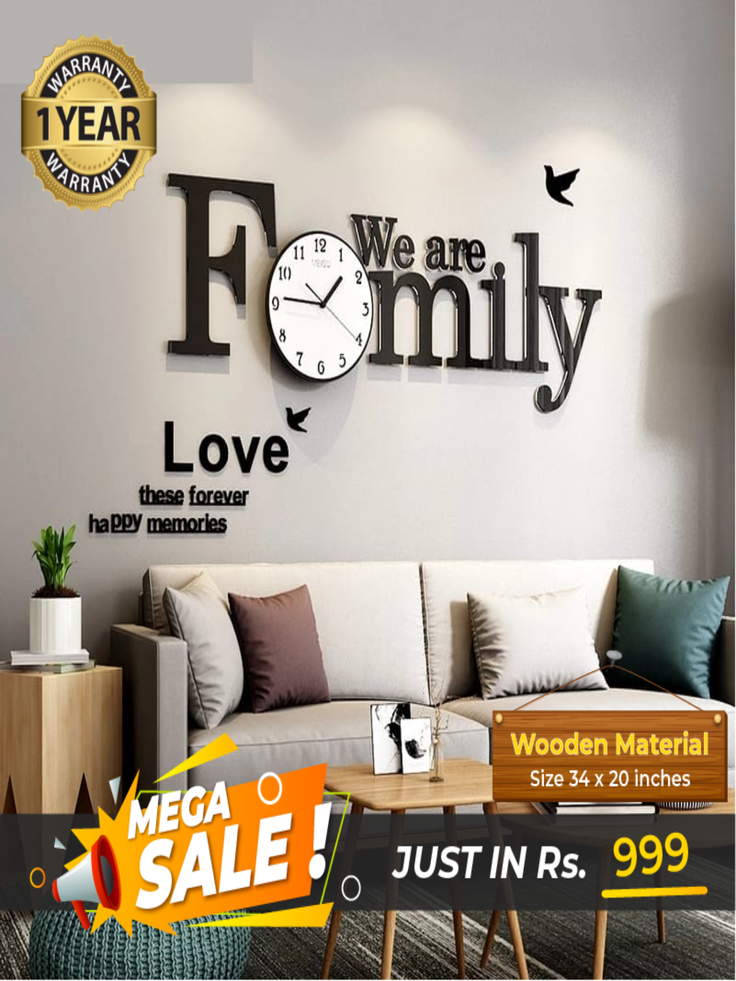 We are Family Clock with White Dial - Image 1