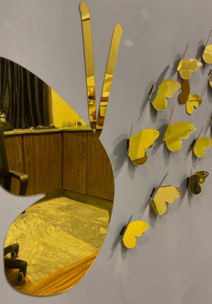 Golden 3D butterfly mirror set, elegant wall decor, image 2 of 3.