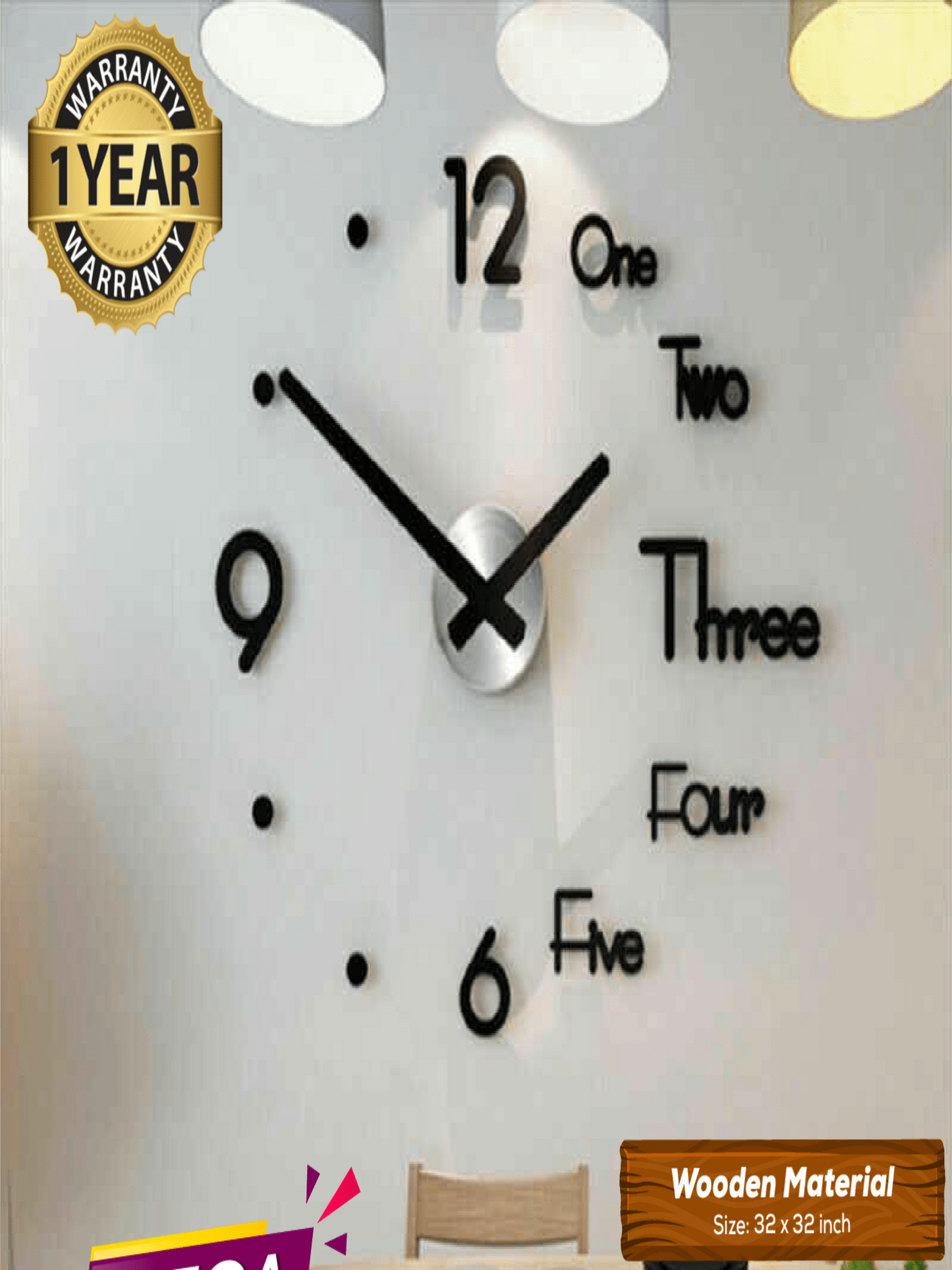 LARGE SIZE WOODEN DIY CLOCK WITH 12 INCHES NEEDLES - Image 1