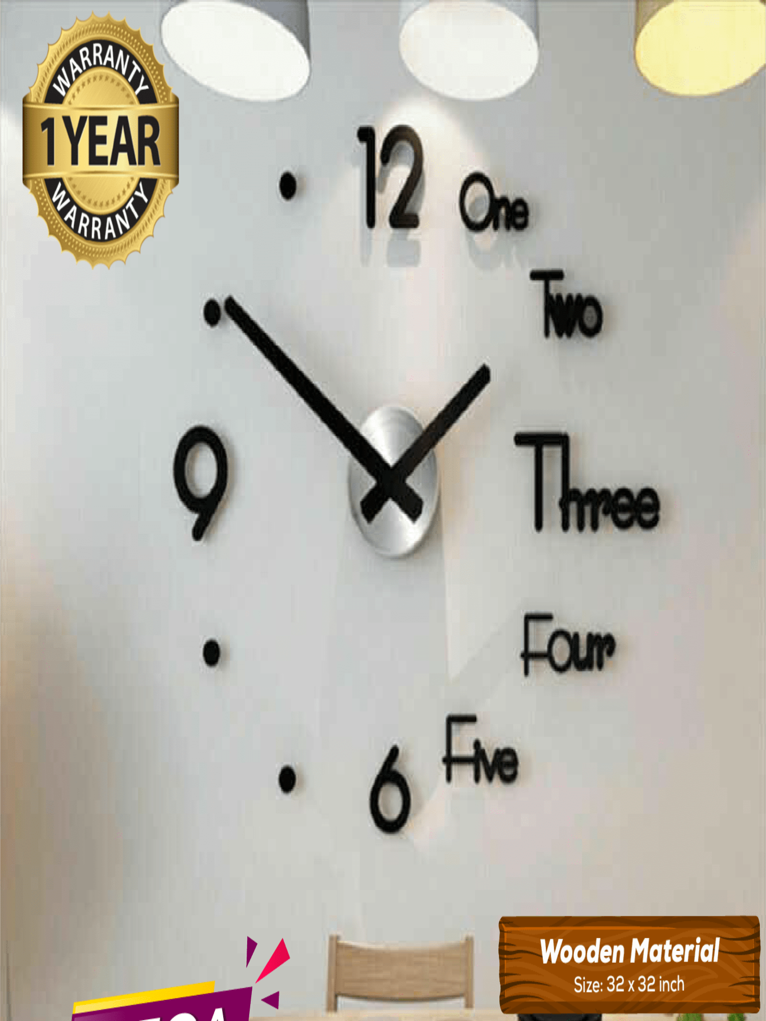 LARGE SIZE WOODEN DIY CLOCK WITH 12 INCHES NEEDLES - Image 1