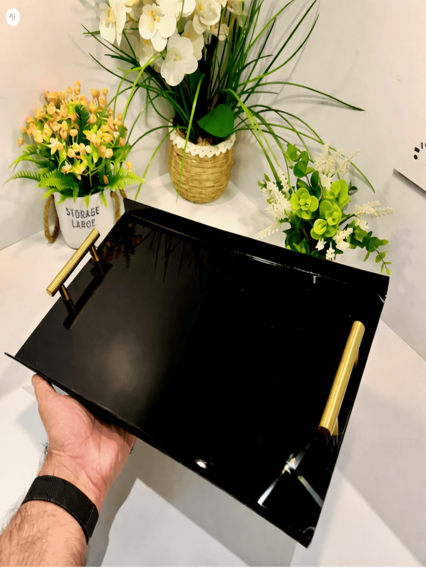 Minimal Acrylic Black tray with Handle - Image 1