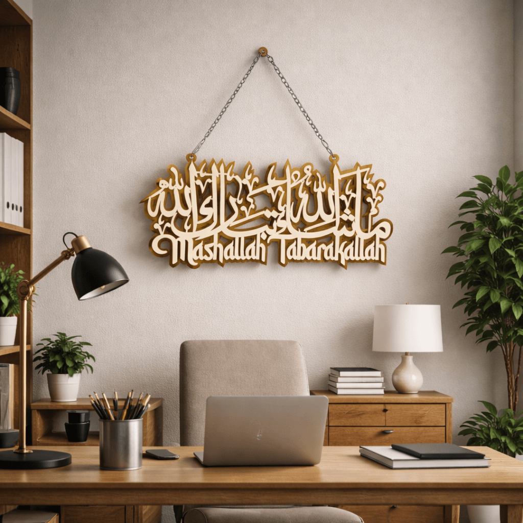 Mashallah Tabarakallah Premium Acrylic Wall Hanging with Chain-Large Size - Image 2