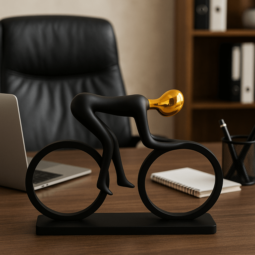 Eternal Motion – Black & Gold Cyclist Sculpture - Image 2