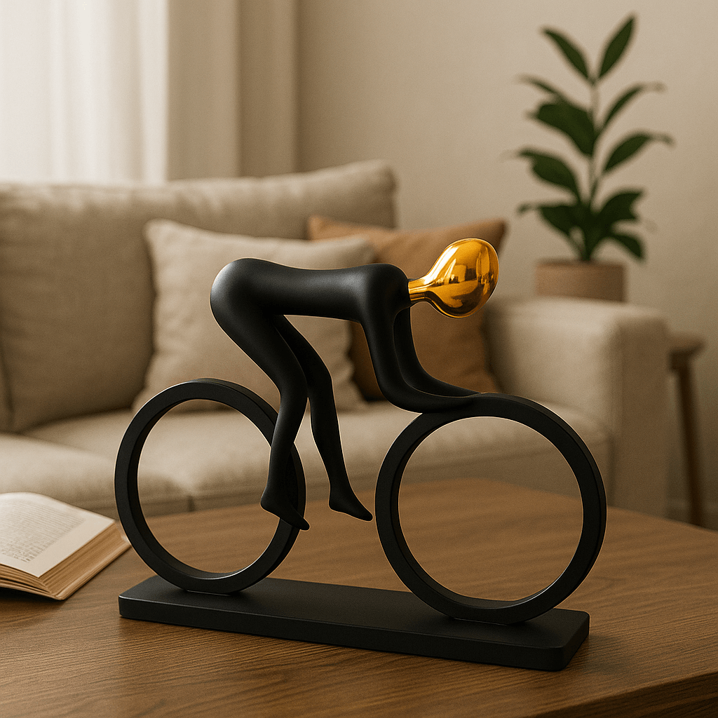 Eternal Motion – Black & Gold Cyclist Sculpture - Image 3