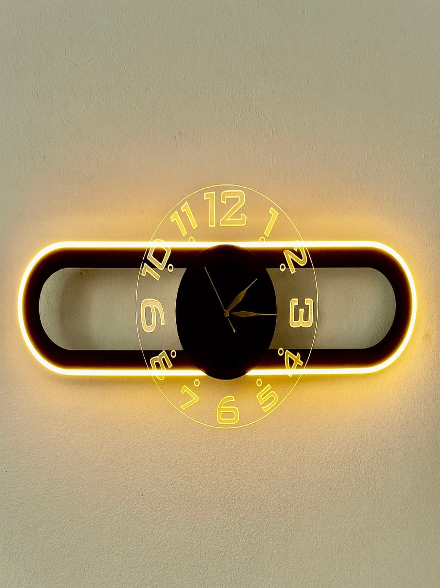AuraClock 2-in-1 vertical and Horizontal clock Home and Office Wall with neon light ambiance - Image 1