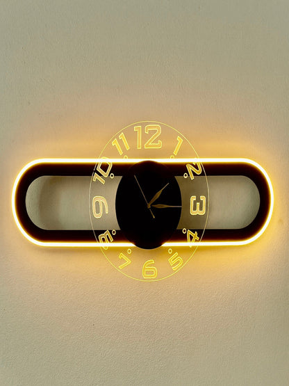AuraClock 2-in-1 vertical and Horizontal clock Home and Office Wall with neon light ambiance - Image 1