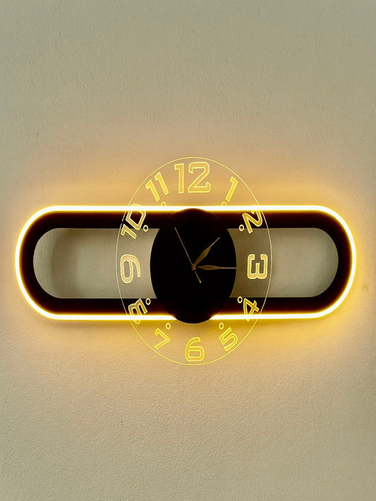 AuraClock 2-in-1 vertical and Horizontal clock Home and Office Wall with neon light ambiance - Image 1