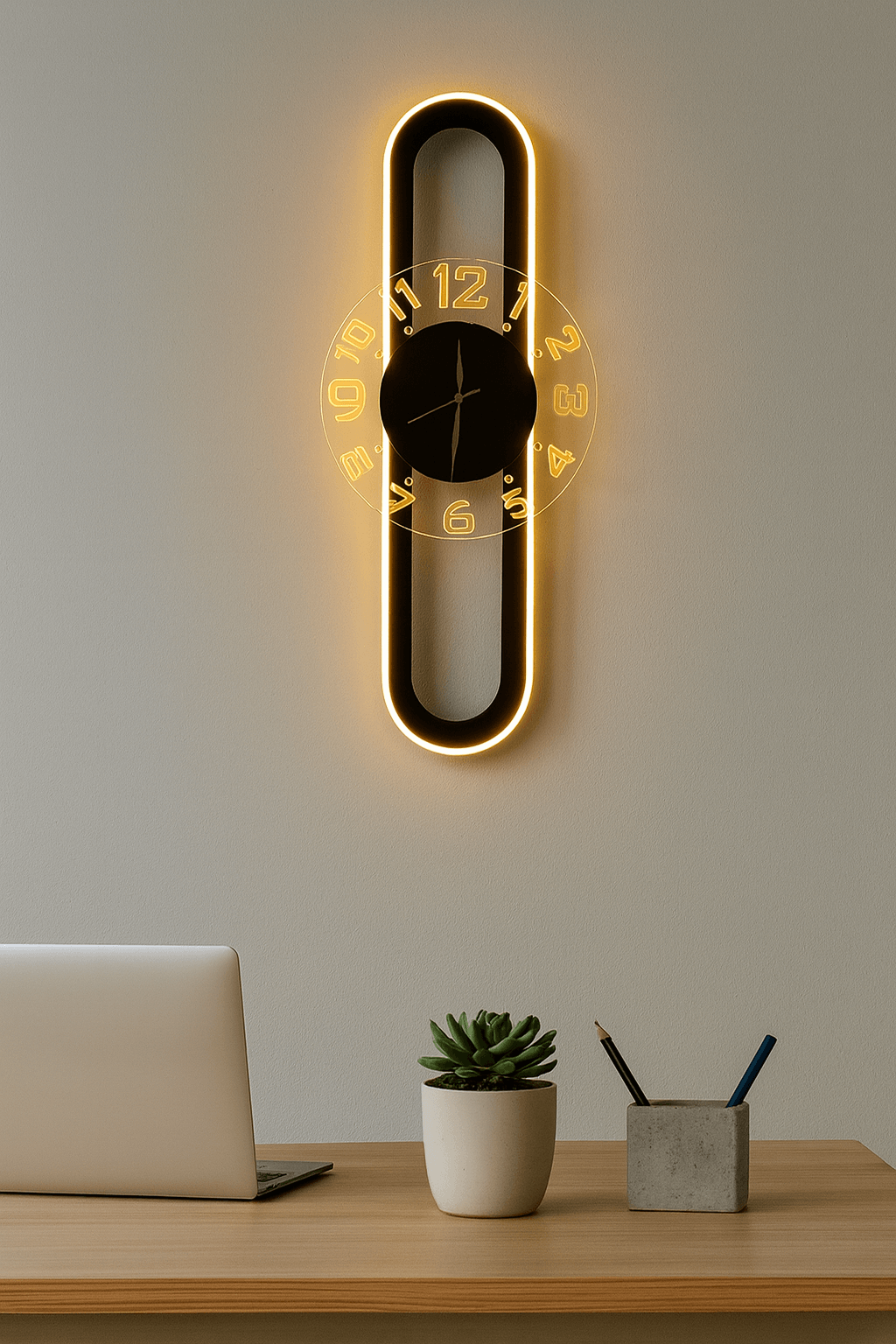 AuraClock 2-in-1 vertical and Horizontal clock Home and Office Wall with neon light ambiance - Image 3