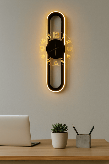 AuraClock 2-in-1 vertical and Horizontal clock Home and Office Wall with neon light ambiance - Image 3