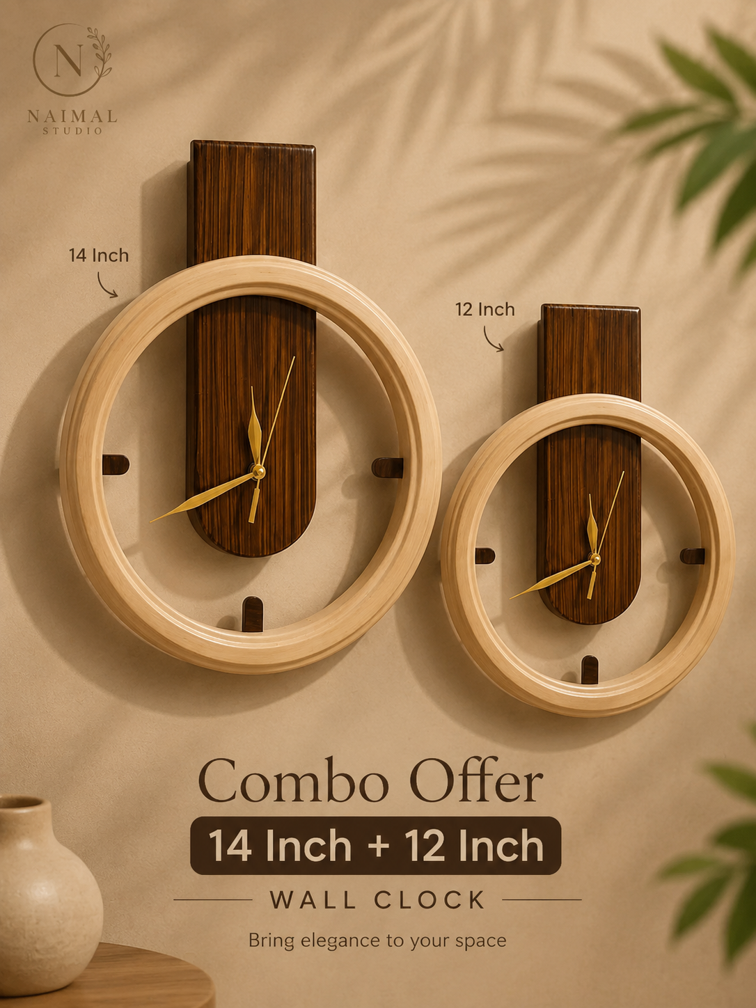 Modern Wooden Wall Clock – Elegant Handmade Wood Decor | 12 inch & 14 inch