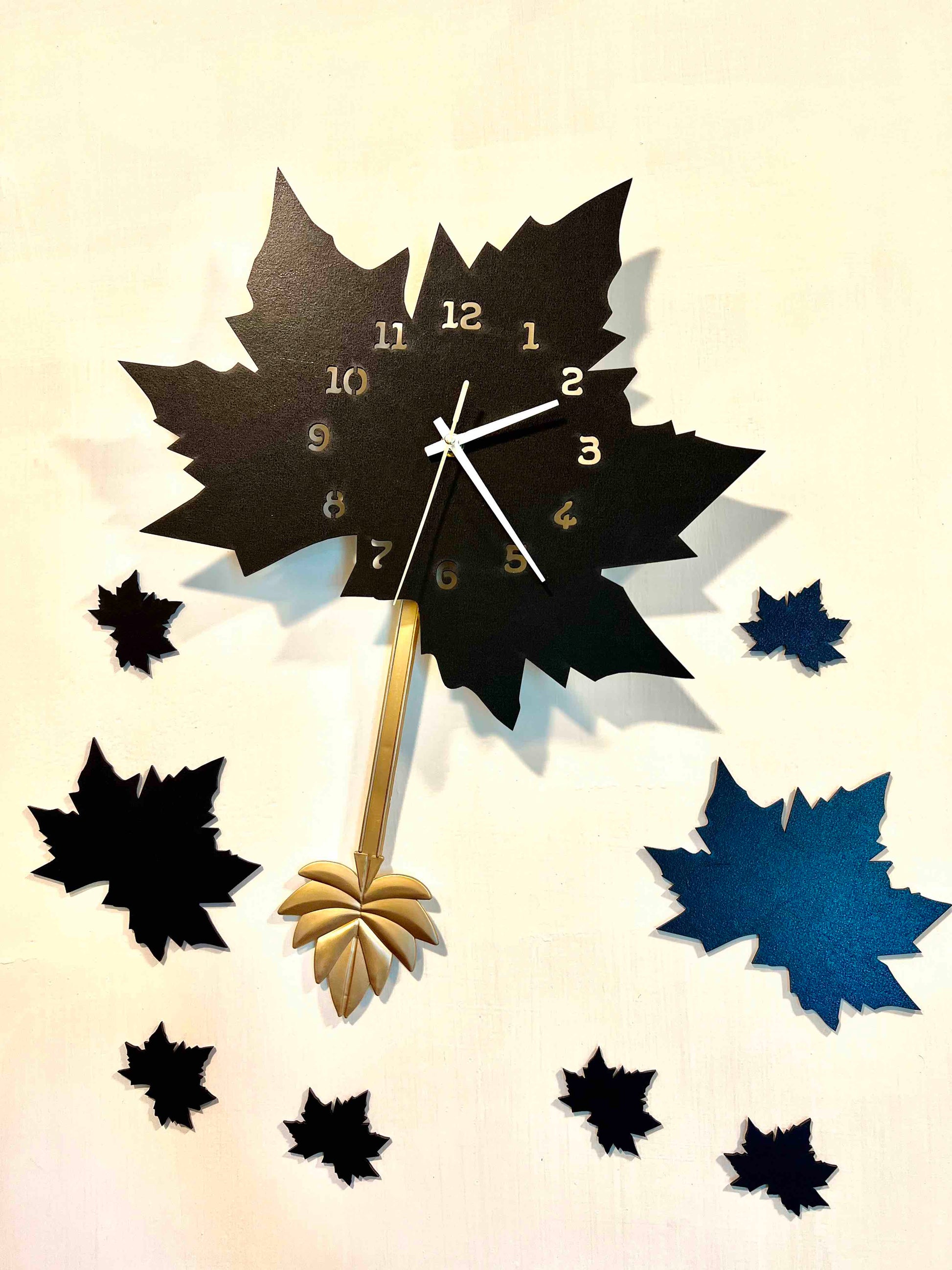 Black Maple Leaf Wall Clock with Pendulum - Image 4