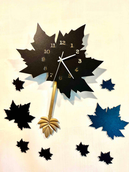 Black Maple Leaf Wall Clock with Pendulum - Image 4