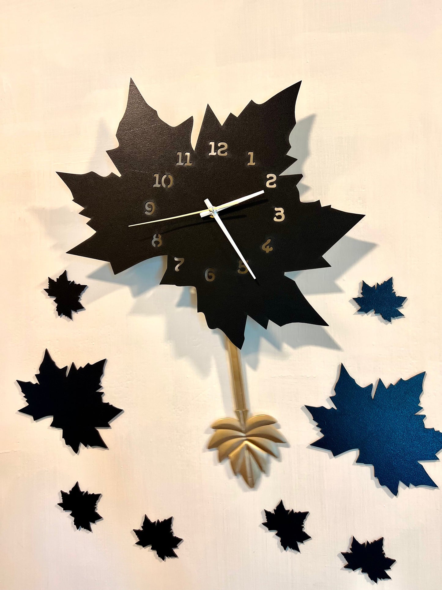 Black Maple Leaf Wall Clock with Pendulum - Image 5
