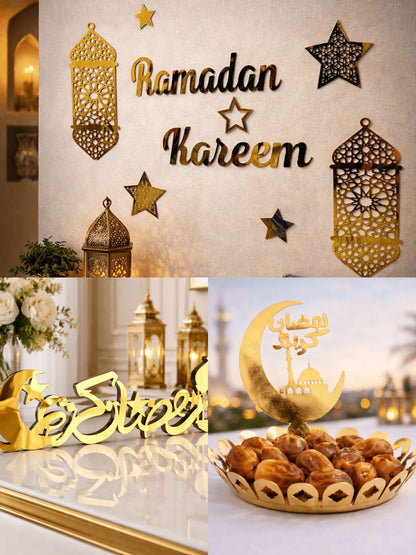 Ramadan Bundle 2: Metal Tray, Ramadan Kareem Table toper, Ramadan Kareem Acrylic Wall Scenery - Image 1