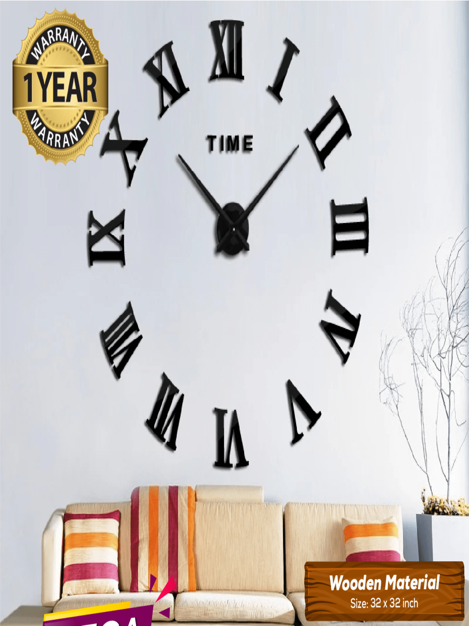 LARGE SIZE WOODEN DIY CLOCK WITH 12 INCHES NEEDLES - Image 1