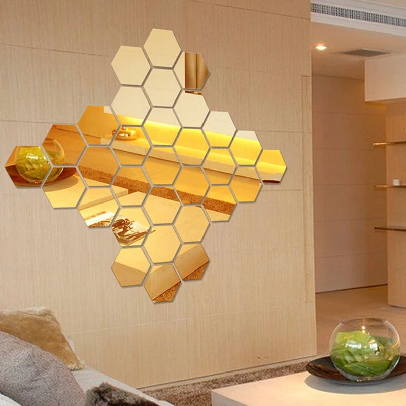 Acrylic Hexagon wall decor Mirror (Gold) - Wall Decorations - Image 3