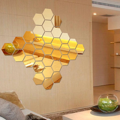 Acrylic Hexagon wall decor Mirror (Gold) - Wall Decorations - Image 3