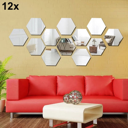 Close-up of Hexagon Acrylic Wall Decor, showing geometric art panels on a wall.