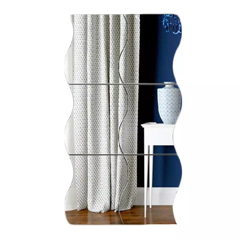Large zigzag acrylic mirror wall decor, set of 6, close-up of reflective surface.