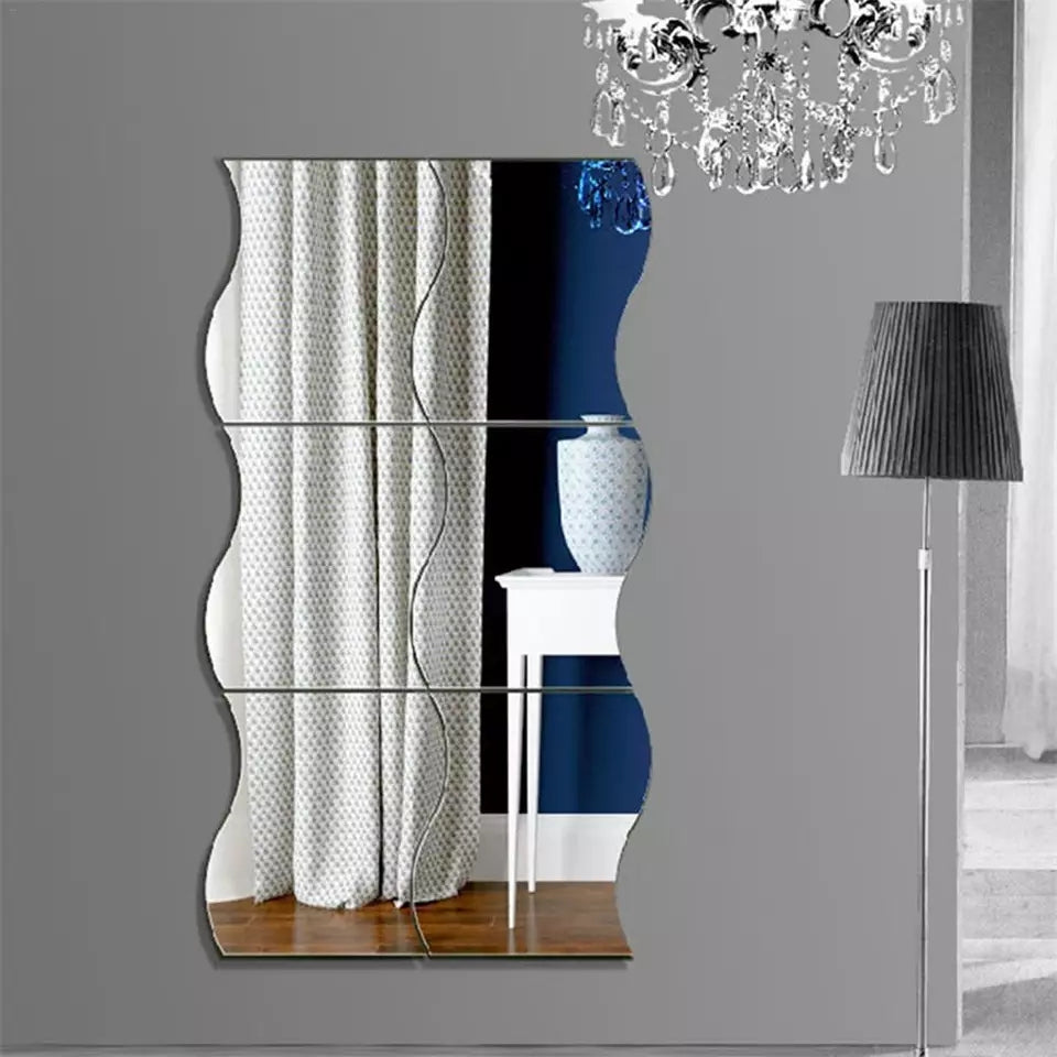 Large zigzag acrylic mirror wall decor, set of 6. Modern decorative panels, product shot 3 of 6.
