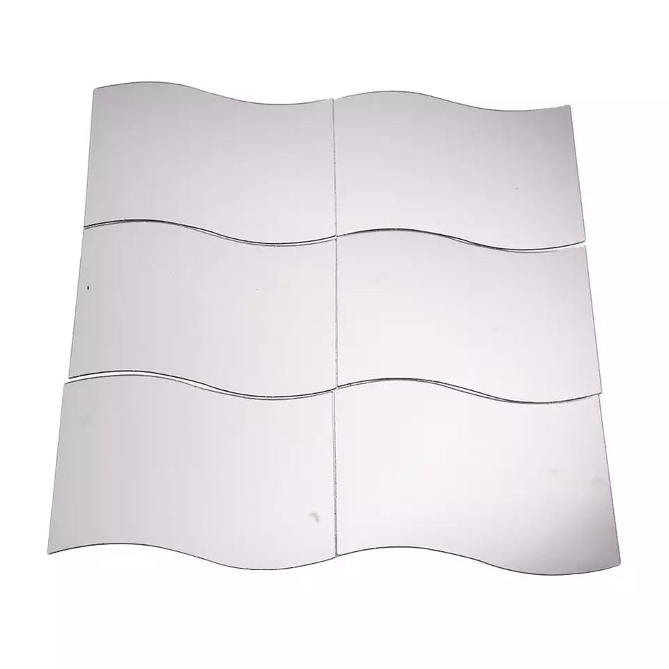 Large zigzag acrylic mirror wall decor, 6-piece set. Modern aesthetic, impactful design, close-up view.