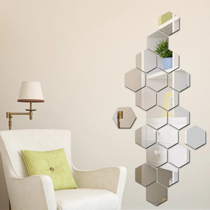 Hexagon acrylic mirror wall decor, modern geometric design, set of six, second product image.
