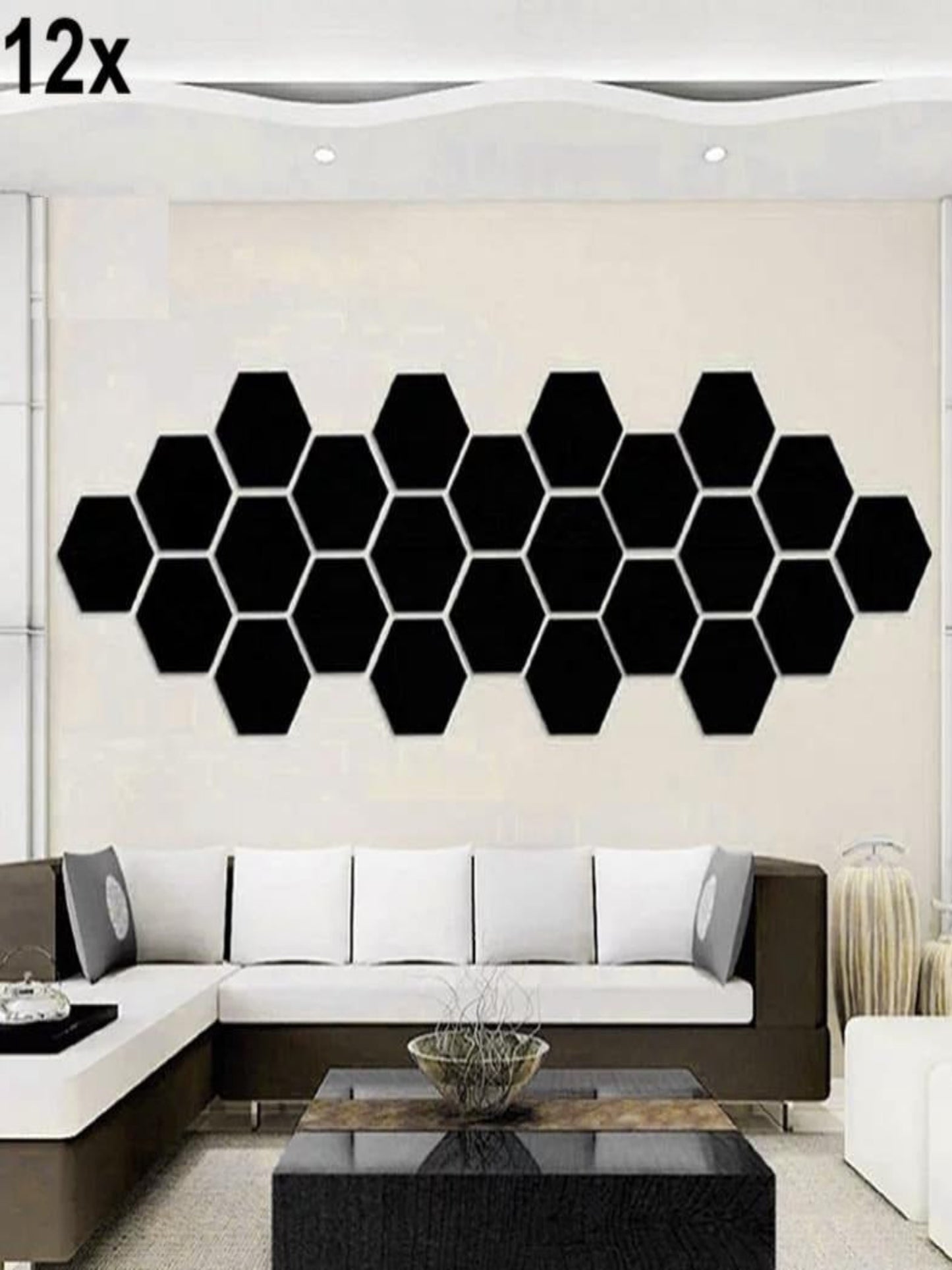 Set of 12 hexagon acrylic wall decor panels, geometric art for modern spaces, image 1 of 4.
