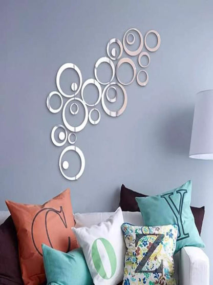 Silver Acrylic Mirror Rings(set of 22) - Wall Decor - Image 1