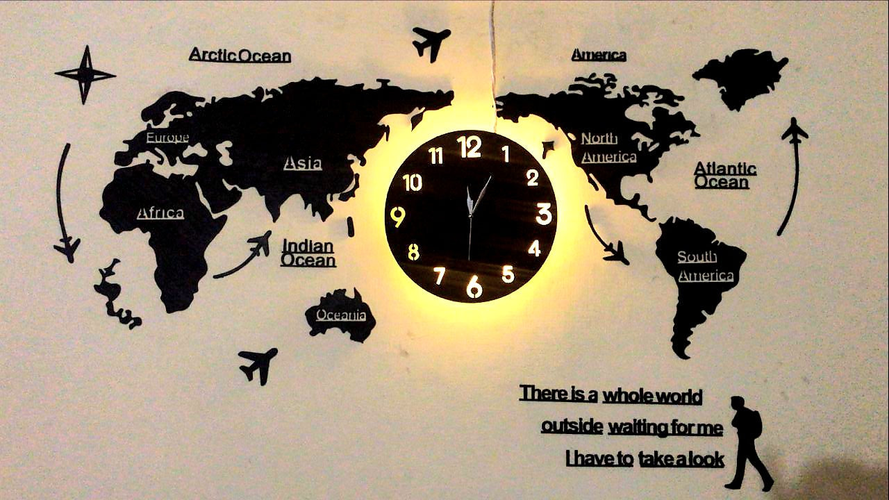 World Map Wall Clock with Rope Light(Large) - Image 3
