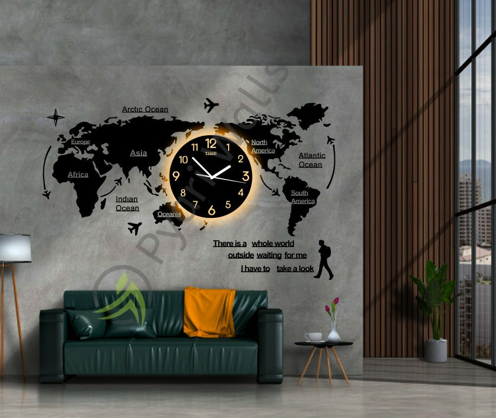 World Map Wall Clock with Rope Light(Large) - Image 4