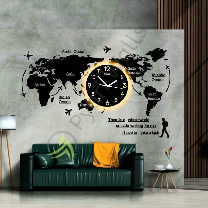 World Map Wall Clock with Rope Light(Large) - Image 2
