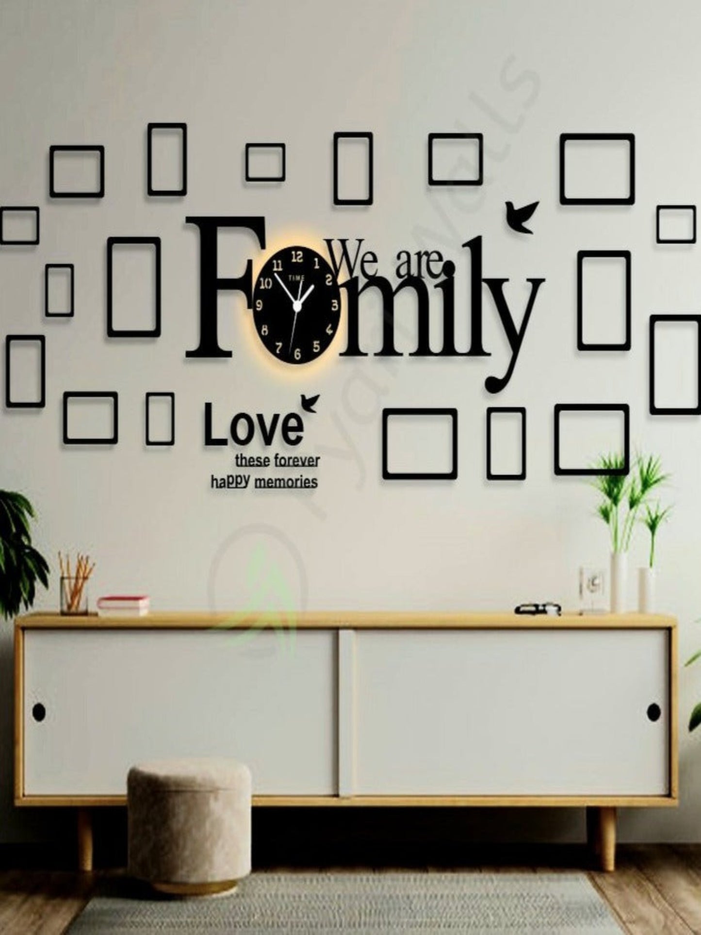 Big Family Frames Clock with rope light - Image 1
