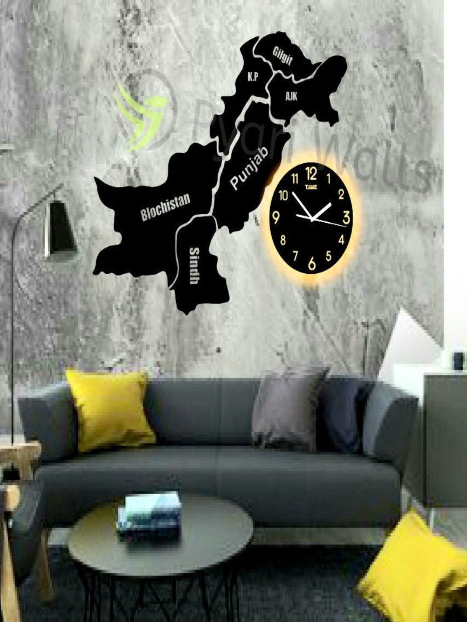 Pakistan Map Wall Clock with Rope Light (large) - Image 1