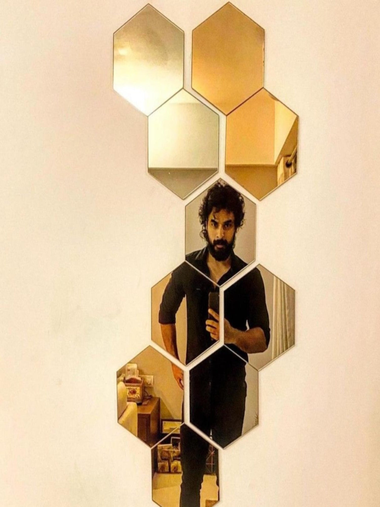 Acrylic Hexagon wall decor Mirror (Gold) - Wall Decorations - Image 1