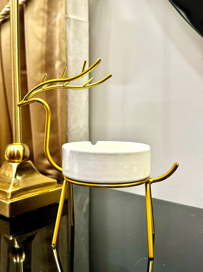 METALLIC GOLDEN GAZELLE STYLE ASH TRAY DECOR FOR TABLE AND HOME - Image 6